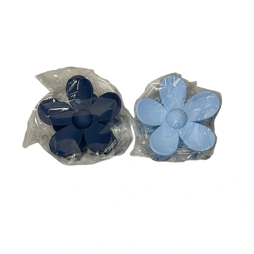 Large Flower Hair Accessories Claw Hair Clips Set of 2 Navy Blue & Baby Blue